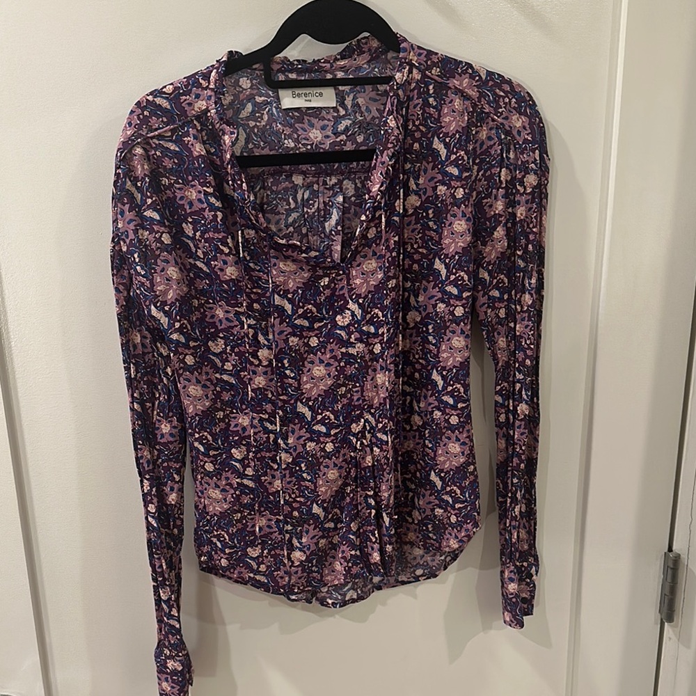 Blue Long Sleeve Fitted Blouse